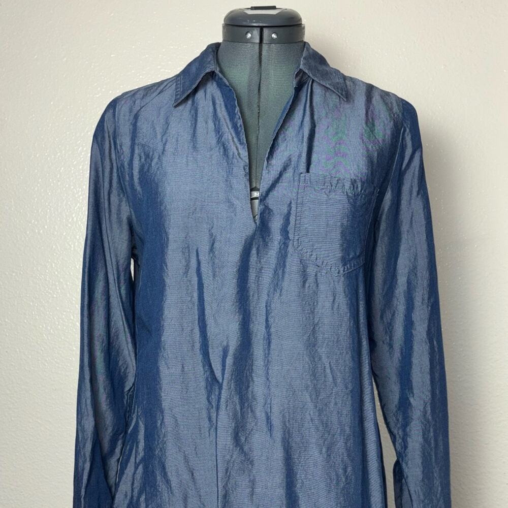 Soft Surroundings Tencel Popover Blouse Women's Size Small Blue Chambray - Picture 12 of 16